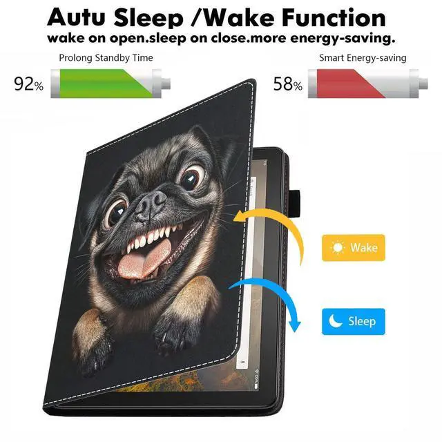 Alt view image 3 of 5 - POIUYTREW Case for Amazon Kindle Fire HD 10 Tablet 10.1" (9th/7th Gen, 2019/2017 Release) - PU Leather Folio Cover with Smart Auto Wake/Sleep, Cute Pug
