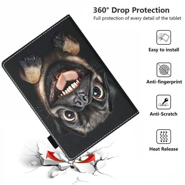 Alt view image 5 of 5 - POIUYTREW Case for Amazon Kindle Fire HD 10 Tablet 10.1" (9th/7th Gen, 2019/2017 Release) - PU Leather Folio Cover with Smart Auto Wake/Sleep, Cute Pug