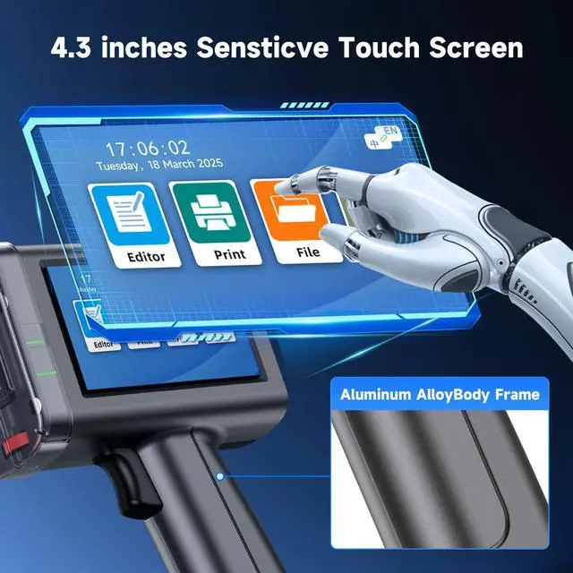 Alt view image 2 of 5 - NUOKER Handheld Inkjet Printer - Metal Body, 1/2" Print Height, Prints Dates/QR Codes/Barcodes on Any Flat Surface for Industrial & Retail Labeling (Nuoker-1270 Printer)