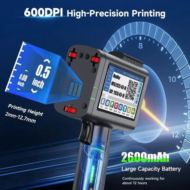 Alt view image 3 of 5 - NUOKER Handheld Inkjet Printer - Metal Body, 1/2" Print Height, Prints Dates/QR Codes/Barcodes on Any Flat Surface for Industrial & Retail Labeling (Nuoker-1270 Printer)
