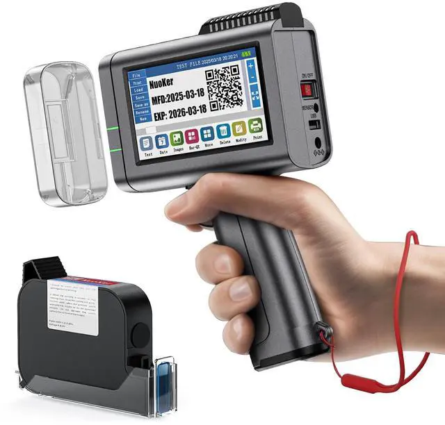 Main image of NUOKER Handheld Inkjet Printer - Metal Body, 1/2" Print Height, Prints Dates/QR Codes/Barcodes on Any Flat Surface for Industrial & Retail Labeling (Nuoker-1270 Printer)