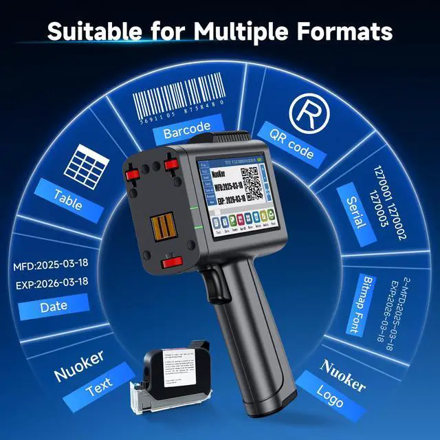 Alt view image 4 of 5 - NUOKER Handheld Inkjet Printer - Metal Body, 1/2" Print Height, Prints Dates/QR Codes/Barcodes on Any Flat Surface for Industrial & Retail Labeling (Nuoker-1270 Printer)