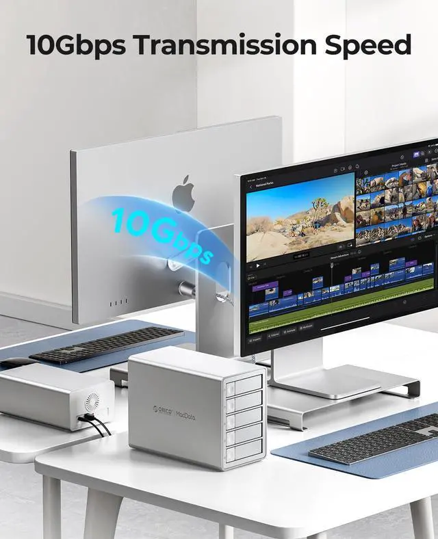 Alt view image 2 of 5 - ORICO Daisy-Chain 5-Bay Hard Drive Enclosure External USB 3.2 Gen 2 Aluminum Das Enclosure Support 22TB and Expansion Max Up to 330TB for 3.5-inchs HDD -9958C3