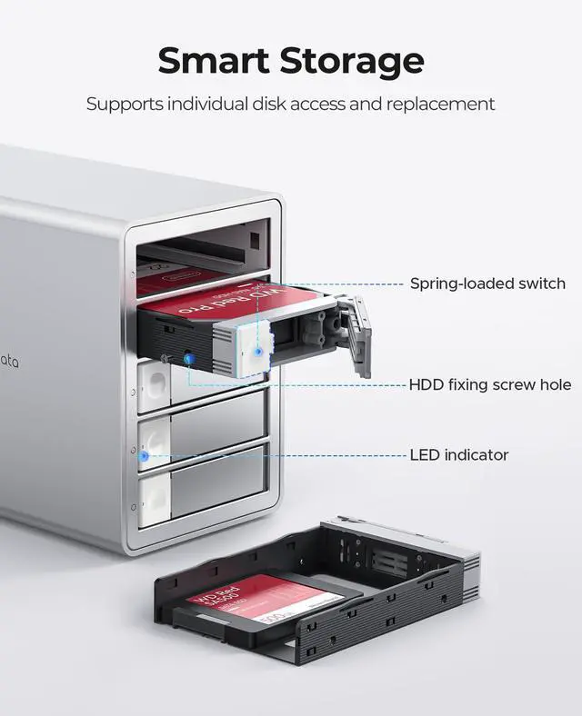 Alt view image 4 of 5 - ORICO Daisy-Chain 5-Bay Hard Drive Enclosure External USB 3.2 Gen 2 Aluminum Das Enclosure Support 22TB and Expansion Max Up to 330TB for 3.5-inchs HDD -9958C3