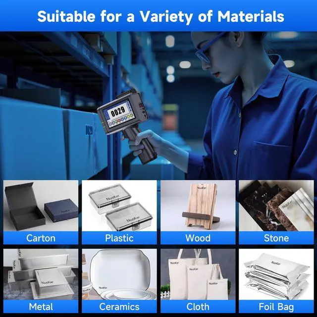 Alt view image 5 of 5 - NUOKER Handheld Inkjet Printer - Metal Body, 1/2" Print Height, Prints Dates/QR Codes/Barcodes on Any Flat Surface for Industrial & Retail Labeling (Nuoker-1270 Printer)