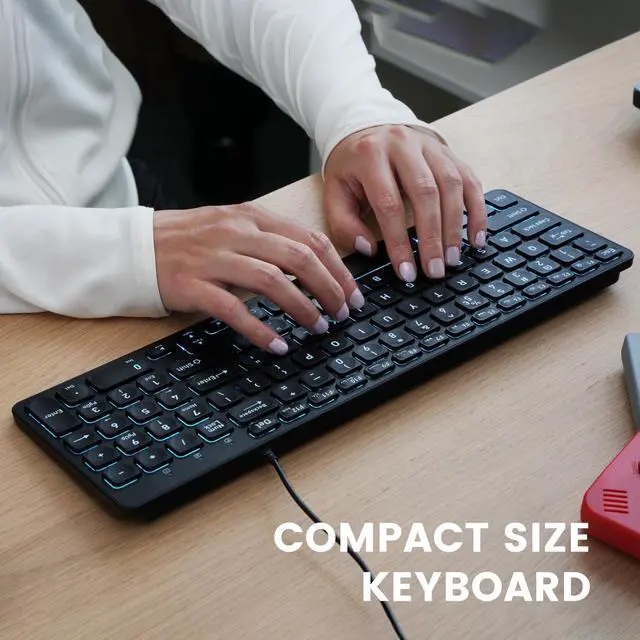 Alt view image 2 of 5 - Perixx PERIBOARD-333RGB Wired Backlit USB Keyboard- X Type Scissor Keys - Compact 14.25x4.57x0.83 Inches - Big Print Letters - RGB Backlit - US English