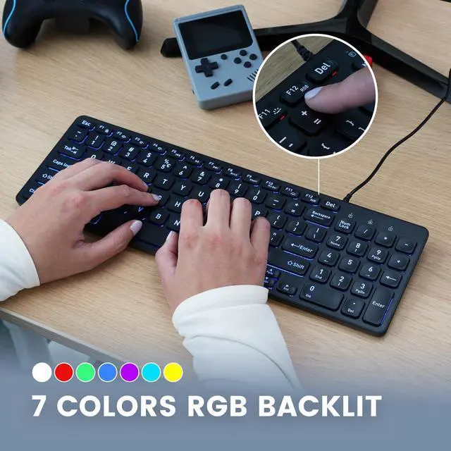 Alt view image 4 of 5 - Perixx PERIBOARD-333RGB Wired Backlit USB Keyboard- X Type Scissor Keys - Compact 14.25x4.57x0.83 Inches - Big Print Letters - RGB Backlit - US English