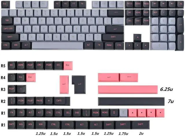 Alt view image 2 of 5 - Owpkeenthy 8008 Keycaps Doubleshot PBT 160-Key CSA Profile with 6.25u 7u Spacebar for 75% Percent US/ISO Layout Mechanical Gaming Keyboard (CSA/8008)