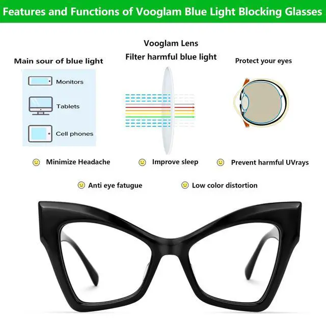 Alt view image 4 of 5 - VOOGLAM Cat Eye Spring Hinge Women's Non-Prescription Glasses with HD Clear Lenses in Black Acetate Frame