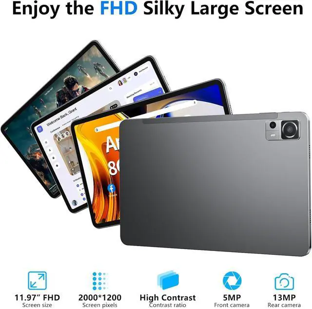 Alt view image 2 of 5 - Android Tablet 10.51 Inch with 6GB RAM 128GB ROM, Octa-Core 2.0Ghz Processor, 1920 * 1200 FHD IPS Touch Screen, 5MP+13MP Dual Camera, 6200mAh Battery, Android 13 Tablet, 5G WiFi, Bluetooth 5.0, GPS