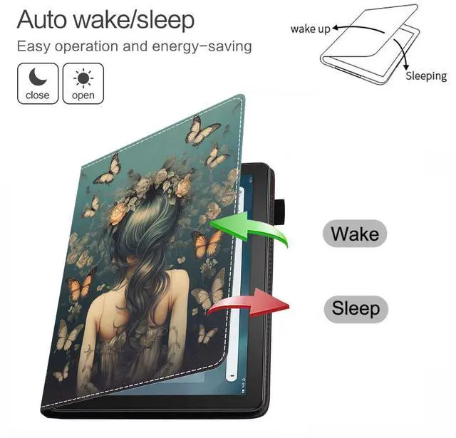 Alt view image 3 of 5 - WEUIUJKILO Case for Amazon Kindle Fire HD 10 & 10 Plus Tablet 10.1" (13th/11th Generation, 2023/2021 Release) - Slim PU Leather Stand Case with Auto Sleep Wake, Butterfly Girl Back Shadow