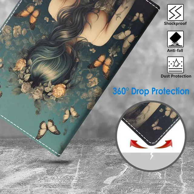 Alt view image 5 of 5 - WEUIUJKILO Case for Amazon Kindle Fire HD 10 & 10 Plus Tablet 10.1" (13th/11th Generation, 2023/2021 Release) - Slim PU Leather Stand Case with Auto Sleep Wake, Butterfly Girl Back Shadow