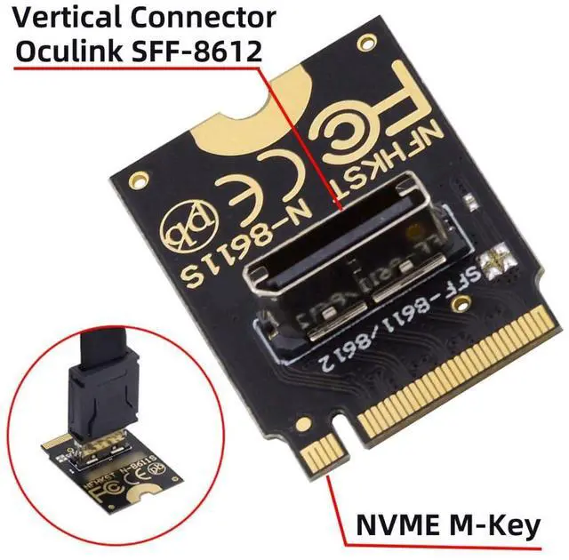 Alt view image 4 of 5 - chenyang Oculink SFF-8612 SFF-8611 to PCI-E 4.0 NVME M.2 M-Key Vertical Host Adapter for U.2 SSD & eGPU