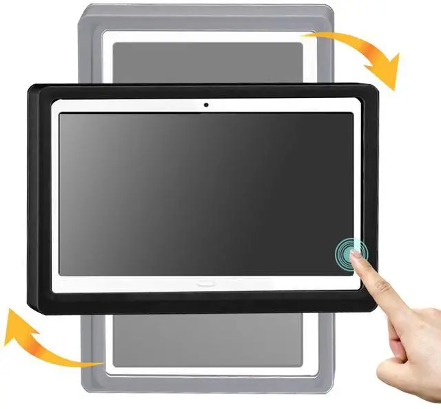 Main image of ABHILWY Shower Tablet Holder Waterproof Compatible with Ipad, Wall Mounted Bathroom Tablet Case 360° Rotation,Adhesive Touchable Cradle with Glass Anti-Fog Screen for Bathtub Kitchen Black R