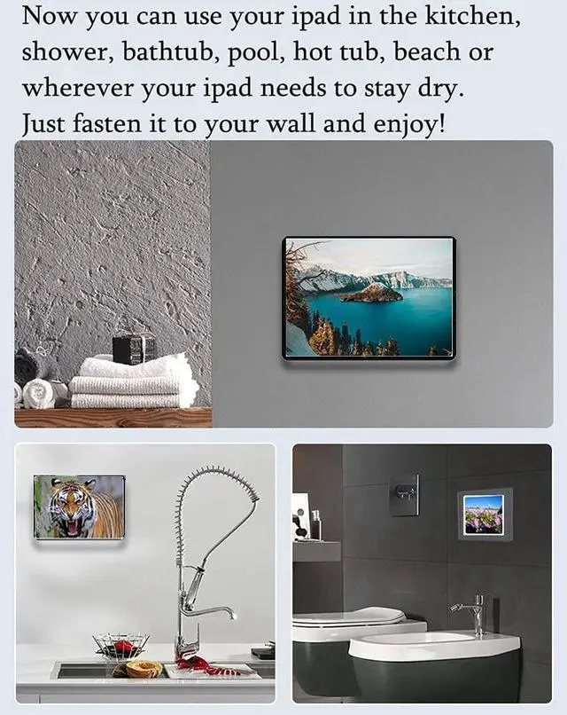 Alt view image 5 of 5 - ABHILWY Shower Tablet Holder Waterproof Compatible with Ipad, Wall Mounted Bathroom Tablet Case 360° Rotation,Adhesive Touchable Cradle with Glass Anti-Fog Screen for Bathtub Kitchen Black R
