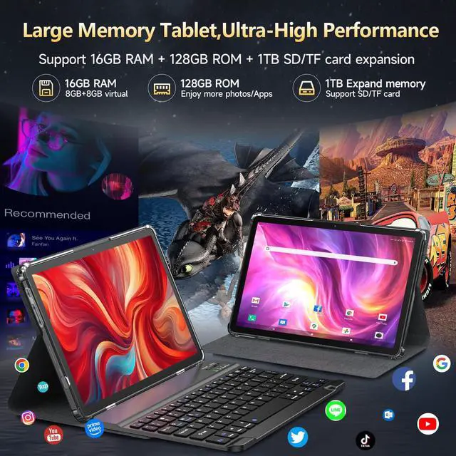 Alt view image 3 of 5 - Tablet 11 inch 2025 Latest Android 15 Tablet with Keyboard,128GB ROM 16GB RAM 1TB Expand,Octa-Core Tablets with 5G/2.4G WiFi Model 8000mAh Battery,Incell Big Screen,13MP+8MP Camera,Bluetooth 5.0,GPS