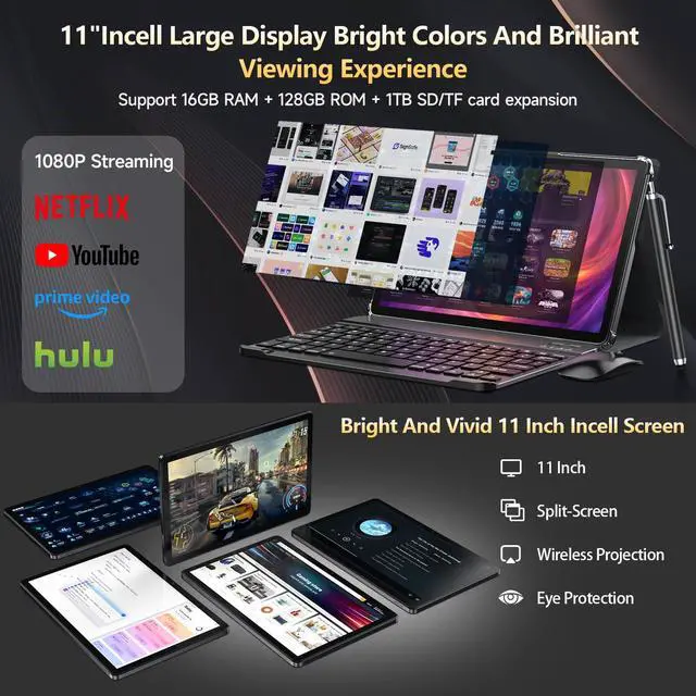 Alt view image 5 of 5 - Tablet 11 inch 2025 Latest Android 15 Tablet with Keyboard,128GB ROM 16GB RAM 1TB Expand,Octa-Core Tablets with 5G/2.4G WiFi Model 8000mAh Battery,Incell Big Screen,13MP+8MP Camera,Bluetooth 5.0,GPS