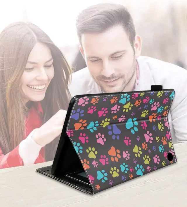 Alt view image 4 of 5 - FQTBCEARI Case for All-New Kindle Fire 7 Tablet (7", 12th Generation, 2022 Release), Slim PU Leather Cover with Card Slot & Pencil Holder, Colorful Dog Paw Print