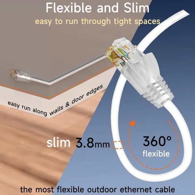 Alt view image 2 of 5 - Lysymixs Cat6a Slim Ethernet Patch Cable 150ft Indoor & Outdoor, Flexible 10G Cat6 Internet Network Cable Waterproof LLDPE UV Jacket, Pure Copper Cat 6 Ethernet Cable for POE, White