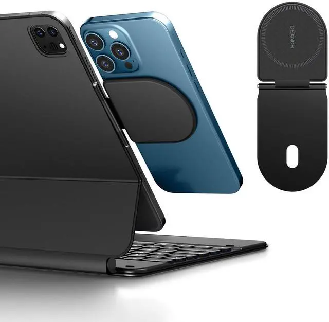 Main image of Dexnor Magnetic Phone Holder for Magic Keyboard, Compatible with Magsafe and Non-Magsafe Phone, Slim Portable Foldable Productivity Stand Mount for iPad/Samsung Magnetic Keyboard Cases - Black