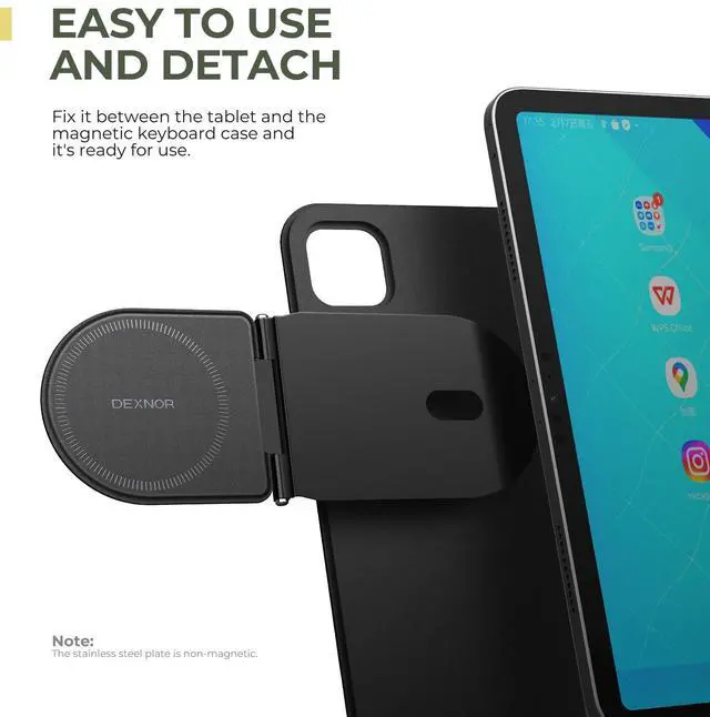 Alt view image 4 of 5 - Dexnor Magnetic Phone Holder for Magic Keyboard, Compatible with Magsafe and Non-Magsafe Phone, Slim Portable Foldable Productivity Stand Mount for iPad/Samsung Magnetic Keyboard Cases - Black