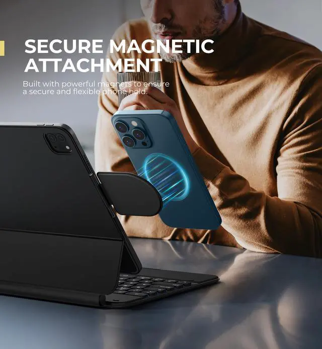 Alt view image 5 of 5 - Dexnor Magnetic Phone Holder for Magic Keyboard, Compatible with Magsafe and Non-Magsafe Phone, Slim Portable Foldable Productivity Stand Mount for iPad/Samsung Magnetic Keyboard Cases - Black