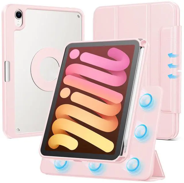Main image of SPARIN Case for iPad mini 7 A17 Pro 2024/iPad Mini 6 2021 8.3 Inch, Detachable Magnetic Cover, Portrait/Landscape Stand with Pencil Holder, Support Auto Wake/Sleep (Pink)