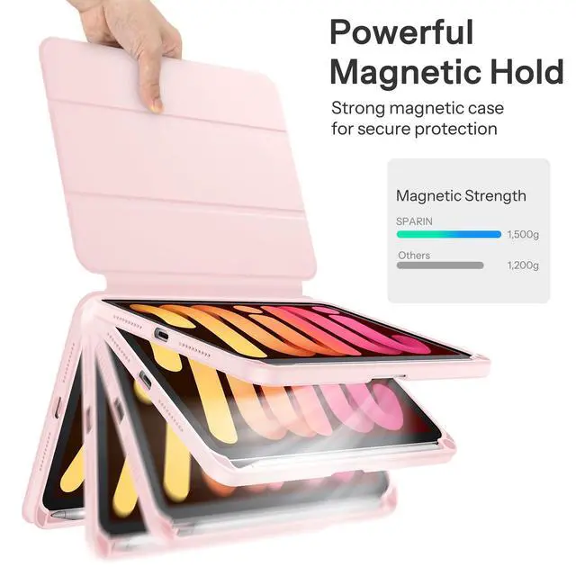 Alt view image 4 of 5 - SPARIN Case for iPad mini 7 A17 Pro 2024/iPad Mini 6 2021 8.3 Inch, Detachable Magnetic Cover, Portrait/Landscape Stand with Pencil Holder, Support Auto Wake/Sleep (Pink)