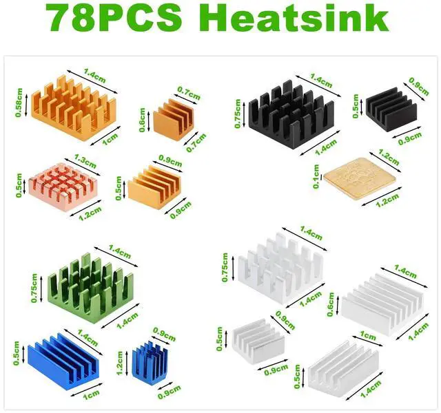 Alt view image 2 of 5 - ESUMIC 78PCS Raspberry Pi 4b Heatsink, Raspberry Pi Heatsink Aluminum Heatsink with Thermal Conductive Adhesive Tape for Raspberry Pi 4 Model B