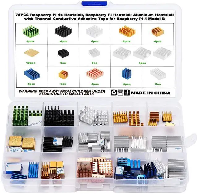 Main image of ESUMIC 78PCS Raspberry Pi 4b Heatsink, Raspberry Pi Heatsink Aluminum Heatsink with Thermal Conductive Adhesive Tape for Raspberry Pi 4 Model B