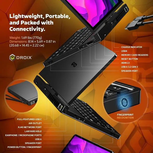 Alt view image 3 of 5 - GPD Pocket 4: Mini Laptop with AMD Ryzen 7 8840U CPU, Radeon 780M GPU, 16GB LPDDR5X RAM, 1TB PCIe Gen4 SSD, 8.8 Inch 2.5K 144Hz Display, Wi-Fi 6E, Bluetooth 5.3, Modular AI Handheld PC