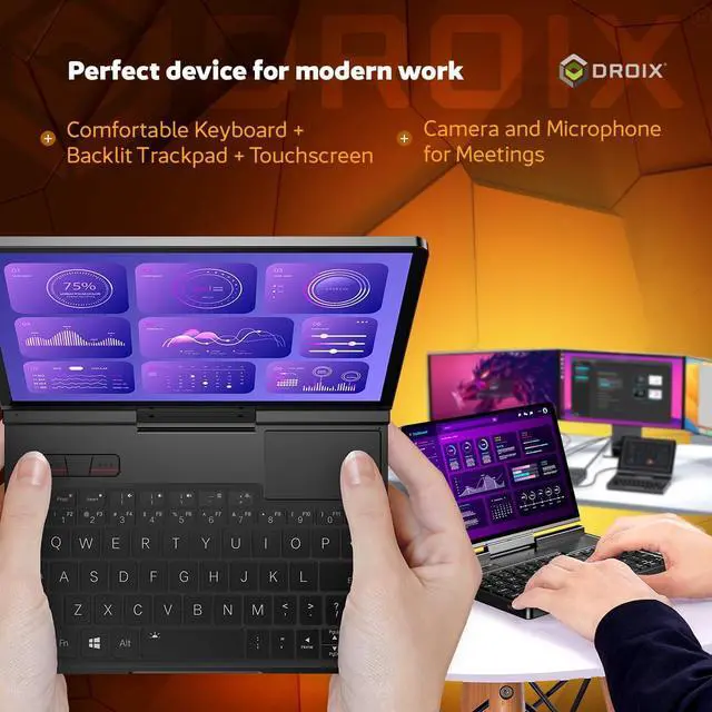 Alt view image 5 of 5 - GPD Pocket 4: Mini Laptop with AMD Ryzen 7 8840U CPU, Radeon 780M GPU, 16GB LPDDR5X RAM, 1TB PCIe Gen4 SSD, 8.8 Inch 2.5K 144Hz Display, Wi-Fi 6E, Bluetooth 5.3, Modular AI Handheld PC