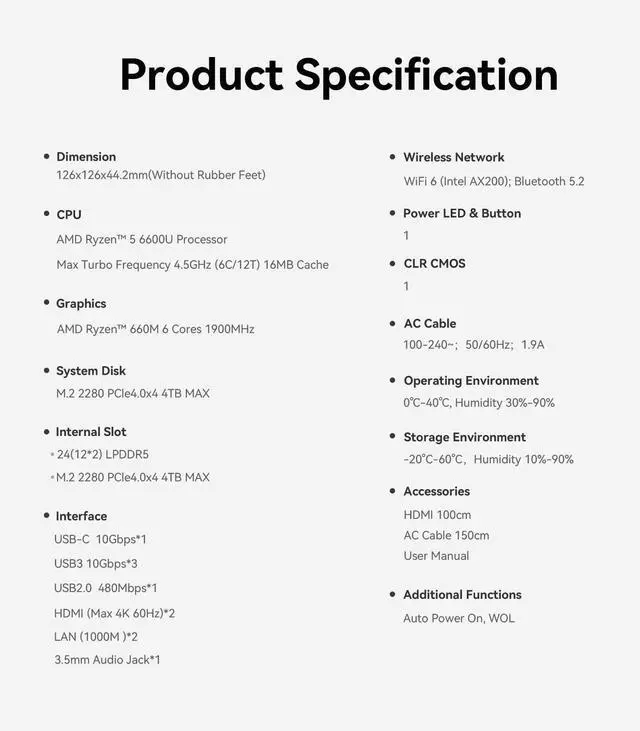 Alt view image 2 of 5 - Beelink EQR Mini PC W11 Pro, AMD Ryzen5 6600U(6C/12T up to 4.5 GHz), 32GB LPDDR5 500G NVME SSD Graphics 12 core Built in PSU WiFi 6/BT5.2/Dual Display Mini PC Computer
