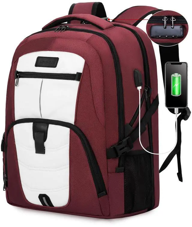 Main image of LOVEVOOK Travel Laptop Backpack Waterproof Anti Theft Backpack with Lock and USB Charging Port Large Computer Business Backpack for Women College Backpack(17 inch,Dark Red & White