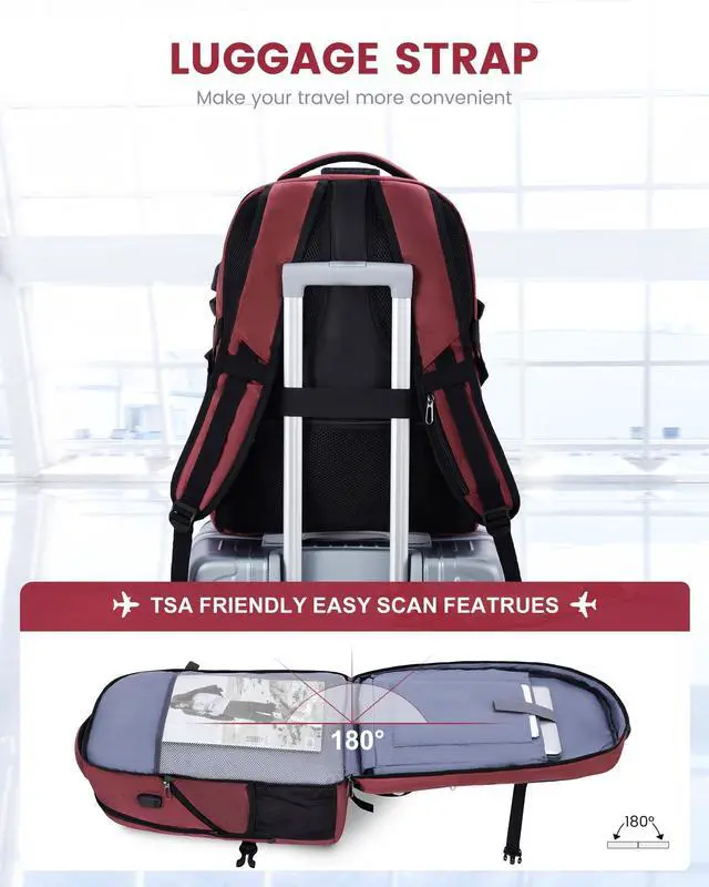 Alt view image 5 of 5 - LOVEVOOK Travel Laptop Backpack Waterproof Anti Theft Backpack with Lock and USB Charging Port Large Computer Business Backpack for Women College Backpack(17 inch,Dark Red & White