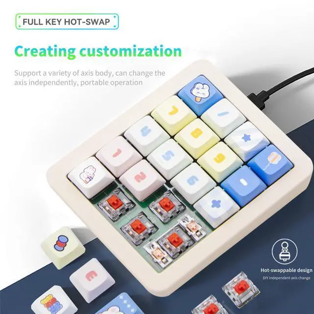 Alt view image 3 of 5 - Adventurers K812 Wired Mechanical Numeric Keypad, 19-Key Hot-Swappable RGB Numpad, Macro Programmable, Detachable Type-C Cable, Game/Office Mode Switch  for PC/Laptop/Desktop (Cream White)