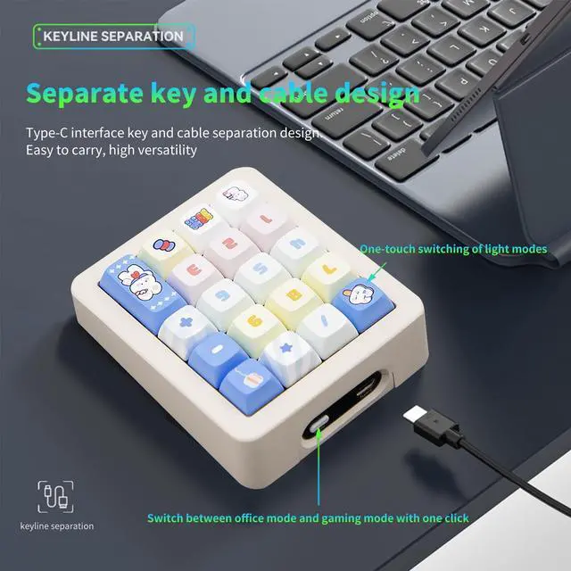 Alt view image 4 of 5 - Adventurers K812 Wired Mechanical Numeric Keypad, 19-Key Hot-Swappable RGB Numpad, Macro Programmable, Detachable Type-C Cable, Game/Office Mode Switch  for PC/Laptop/Desktop (Cream White)