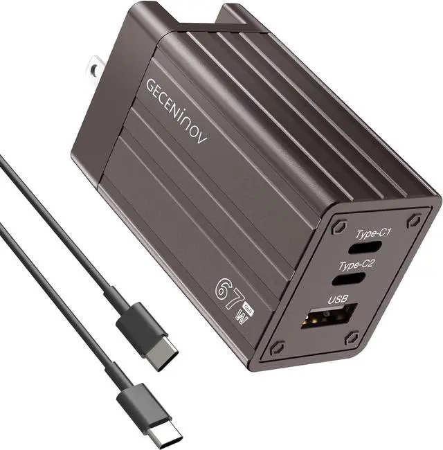 Main image of 67W USB C Charger Block, 3-Port GaN PPS Fast Compact 67W Wall Charger with Foldable Plug for MacBook Pro/Air, Pixelbook, iPad Pro, iPhone 17/16/Pro, Galaxy S23/S22 (5FT Cable/Bronze Charger Included)