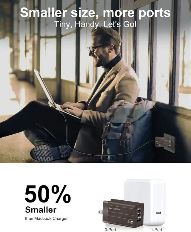 Alt view image 5 of 5 - 67W USB C Charger Block, 3-Port GaN PPS Fast Compact 67W Wall Charger with Foldable Plug for MacBook Pro/Air, Pixelbook, iPad Pro, iPhone 17/16/Pro, Galaxy S23/S22 (5FT Cable/Bronze Charger Included)