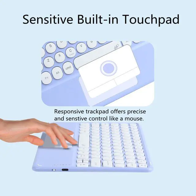Alt view image 4 of 5 - Wireless Bluetooth Keyboard with Touchpad 10inch Portable Rechargeable Slim Keyboard for iPad Pro/iPad Air/iPad 9.7/iPad 10.2/iPad Mini and Other iOS Android Windows Devices(Purple)