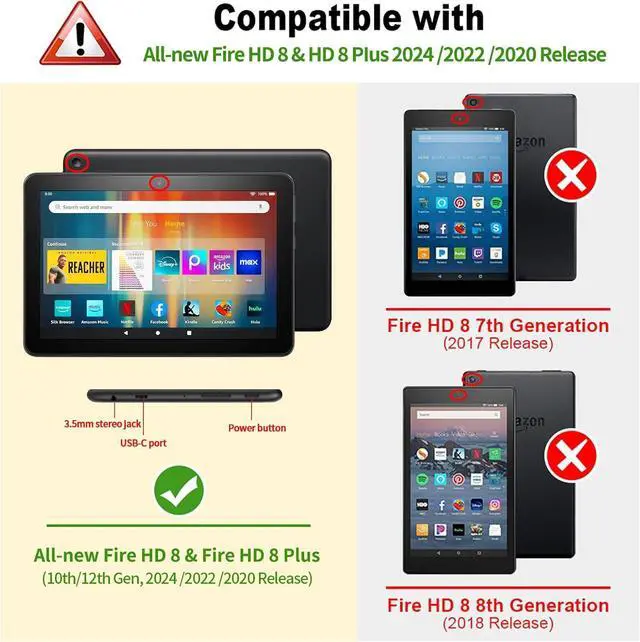 Alt view image 2 of 5 - stmedazm Case for Amazon Kindle Fire HD 8/Fire HD 8 Plus Tablet (12th/10th Generation, 2024/2022/2020 Release), Slim Stand Folio Cover with Card Slot & Auto Wake/Sleep - Hummingbird Flowers