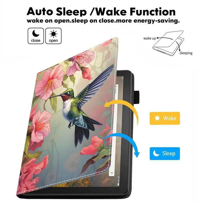 Alt view image 4 of 5 - stmedazm Case for Amazon Kindle Fire HD 8/Fire HD 8 Plus Tablet (12th/10th Generation, 2024/2022/2020 Release), Slim Stand Folio Cover with Card Slot & Auto Wake/Sleep - Hummingbird Flowers