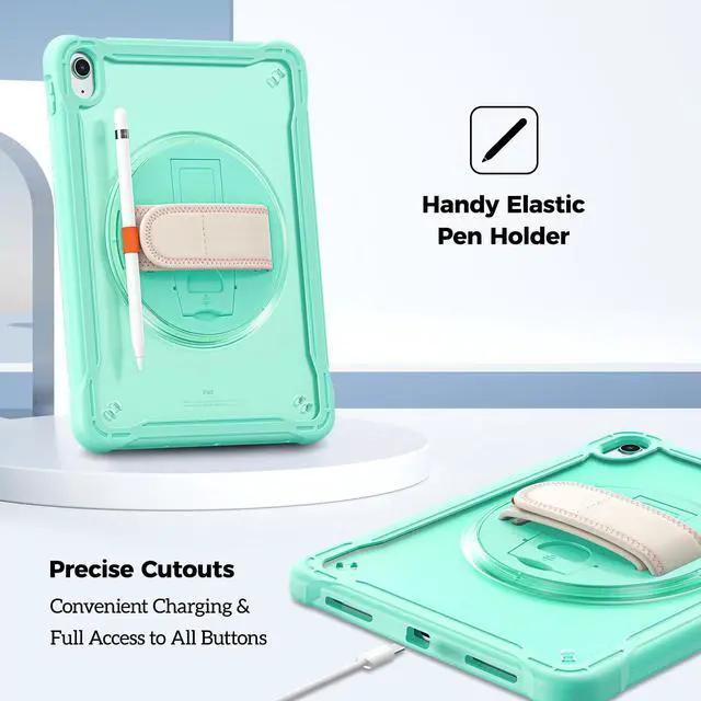 Alt view image 3 of 5 - ProCase for iPad 11th Generation A16 2025/iPad 10th Generation Case 10.9 Inch 2022, Heavy Duty Shockproof Rugged Cover with Hand Strap 360 Degree Rotatable Kickstand Protective for iPad 11/10 -Mint