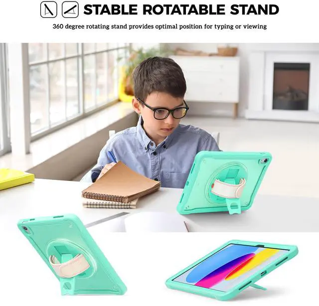 Alt view image 5 of 5 - ProCase for iPad 11th Generation A16 2025/iPad 10th Generation Case 10.9 Inch 2022, Heavy Duty Shockproof Rugged Cover with Hand Strap 360 Degree Rotatable Kickstand Protective for iPad 11/10 -Mint