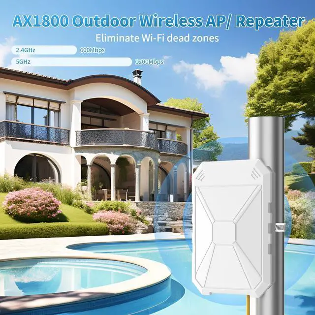 Alt view image 2 of 5 - AX1800 Outdoor WiFi 6 Extender, Outdoor WiFi Extender Signal Booster, Wireless Gigabit Outdoor Access Point, IP67 Weatherproof, Dual Band, Passive PoE, Extend WiFi for Outdoor Camera, Patio, Starlink