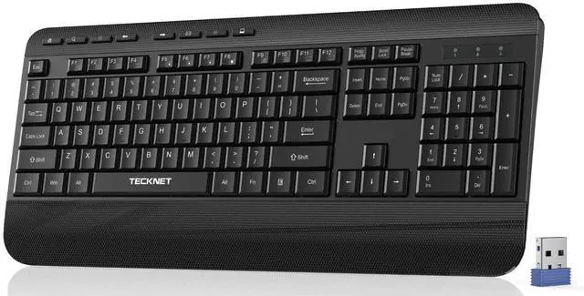 Main image of TECKNET Ergonomic Wireless Keyboard for Laptop, 2.4G USB Silent Computer Keyboard with Comfortable Palm Rest & Adjustable Feet Stand for Desktop, PC, Notebook, Surface and Windows, Full Size Layout