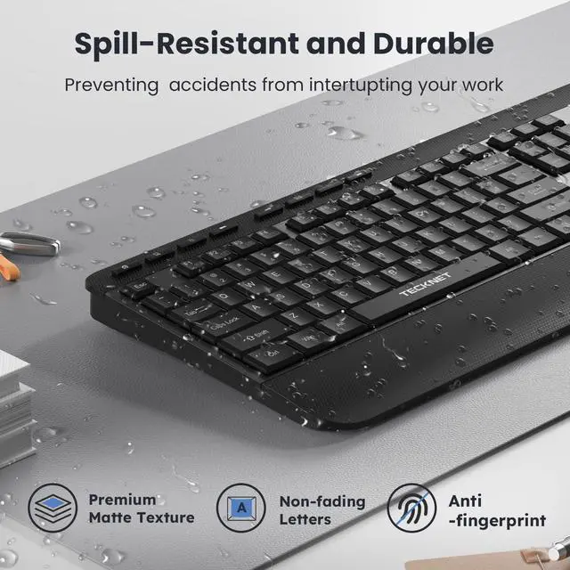 Alt view image 5 of 5 - TECKNET Ergonomic Wireless Keyboard for Laptop, 2.4G USB Silent Computer Keyboard with Comfortable Palm Rest & Adjustable Feet Stand for Desktop, PC, Notebook, Surface and Windows, Full Size Layout