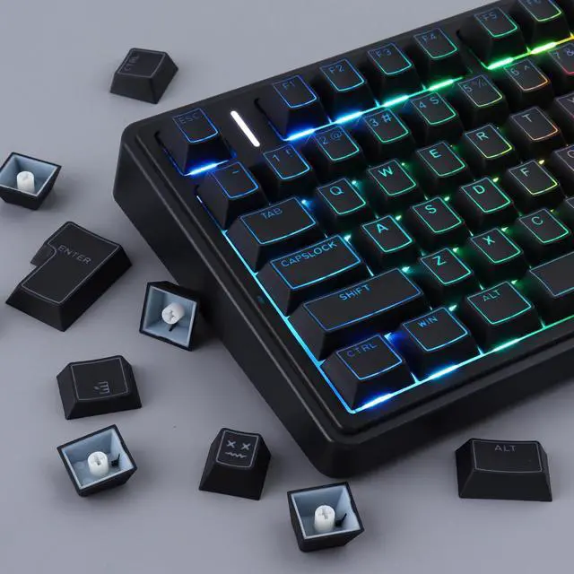 Alt view image 2 of 5 - Hyekit PBT Keycaps - Shine Through Double Shot Keycaps, 142 Keys Cherry Profile Backlit Key caps for Cherry Gateron MX Magnetic Switches 60 65 75 100 Percent Mechanical Keyboard (Balck)