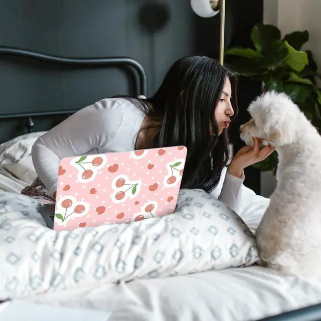 Alt view image 2 of 5 - Seorsok Compatible with MacBook Air 13 Inch Case2022 2021 2020 2019 2018 Release A1932 A2179 M1 A2337 Touch ID,Cute Plastic Hard Shell Case with Keyboard Cover,Pink Cherry