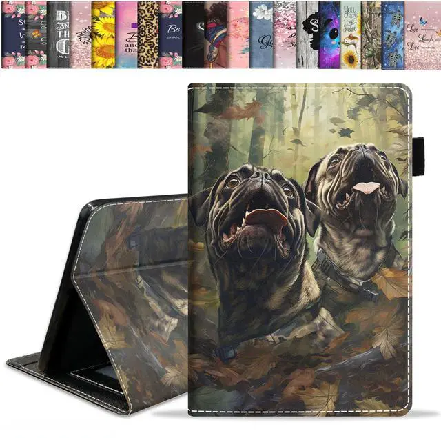 Main image of stmedazm Case for Amazon Kindle Fire HD 10 Tablet 10.1" (9th/7th Generation, 2019/2017 Release), Slim Folding Stand Folio Cover with Card Slot & Auto Wake/Sleep - Jungle Camo Pug Funny Expression